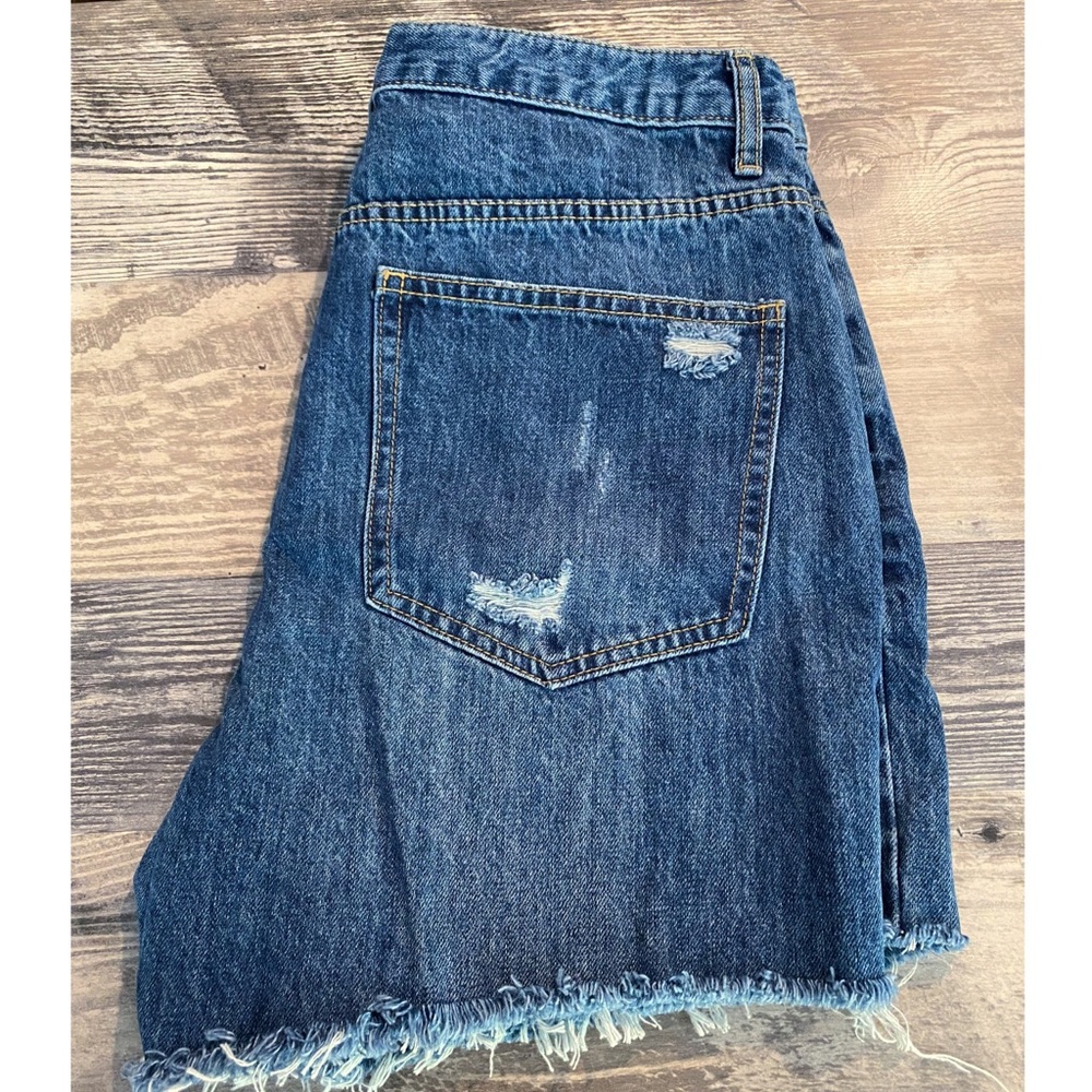 . Bailey Ray & Co Dark Wash Distressed High Waist Button Up Denim Shorts 14/31 - Picture 6 of 14